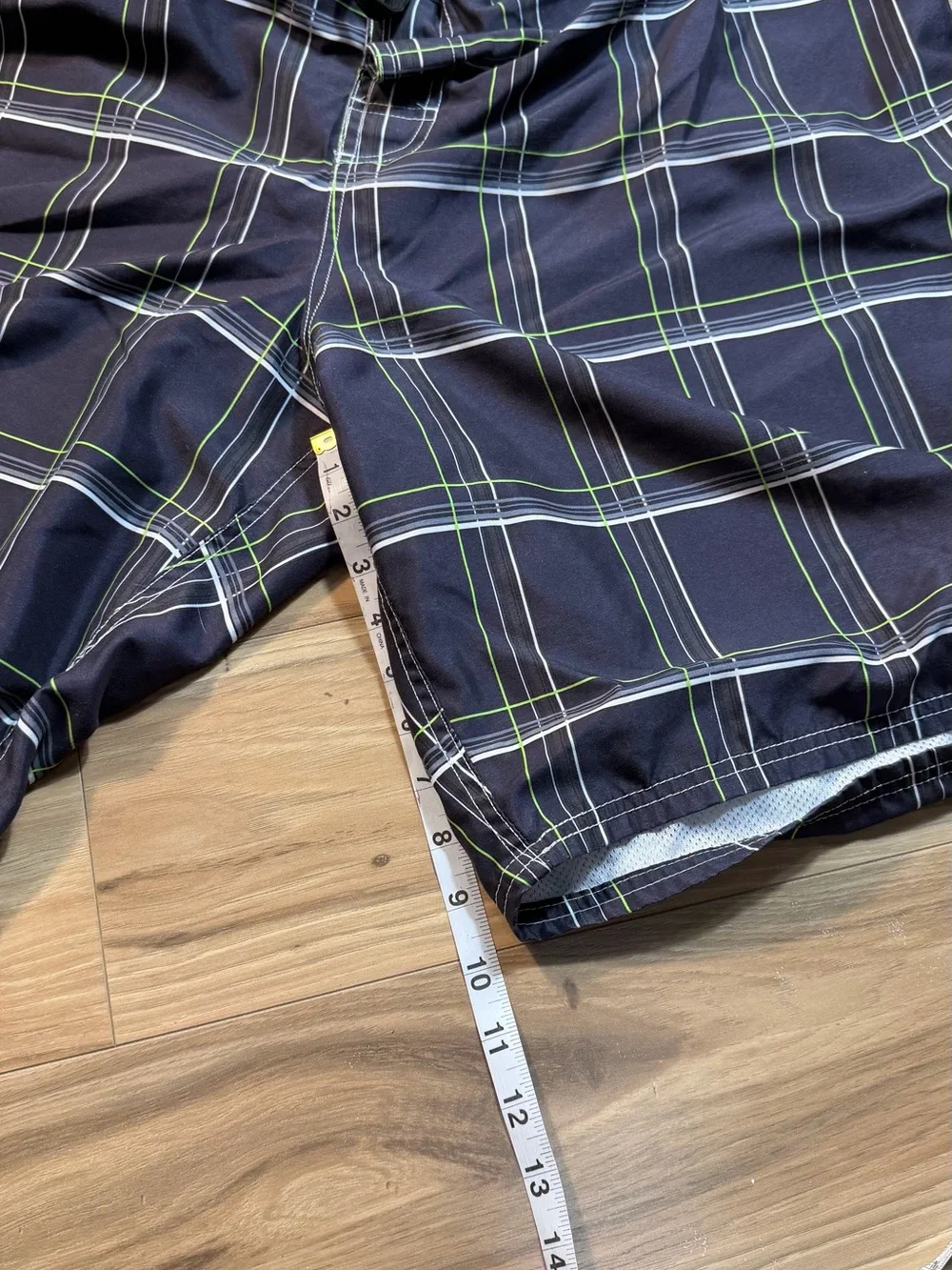 OP Men's Black and Navy Plaid Swim Shorts